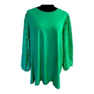 St. John’s Bay Green Cotton Top | Eyelet Balloon Sleeve | NWT | Tall
